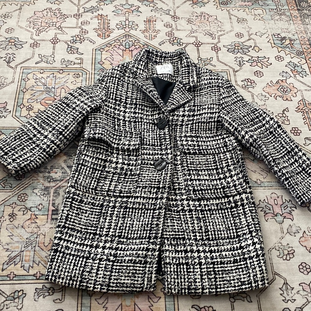 Zara Kids Two Tone Black White Plaid Tweed coat 8